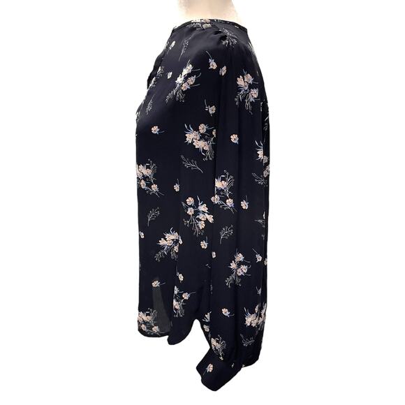LOFT Navy Floral Cottage Long Sleeve Blouse Top Sheer XS - Picture 2 of 6